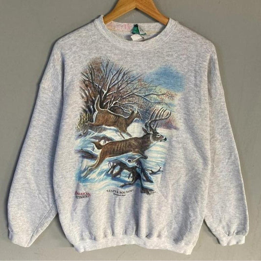 Vintage 90s Whitetail Deer Sweatshirt, Deer Stag Wilderness Sweatshirt, Deer Stag Wilderness Sweater, Deer Stag Sweatshirt - Casual Womenswear Fit Embroidered
