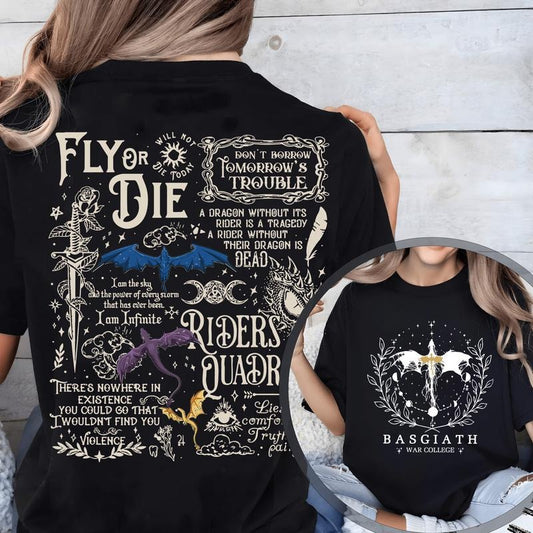 Vintage Basgiath War College 2 Sided Shirt, Fourth Wing Shirt, Dragon Rider, Violet Sorrengail Xaden Riorson Shirt, Fantasy Bookish Shirtstyle{n002}4