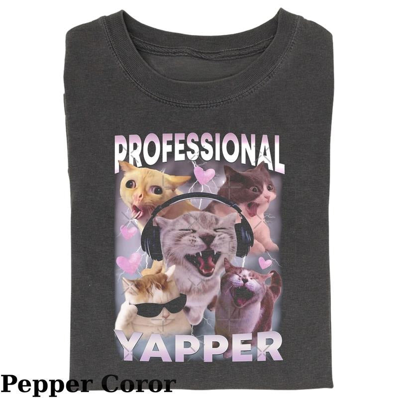 Vintage Cat Professional Yapper T-shirt, Fantasy Kitten Tshirt, Cute Cat Shirt, Love Cat Tshirt, Meme Cringe Funny Dumb Shirts, Unisex Shirt Menswear Womenswear Streetwear