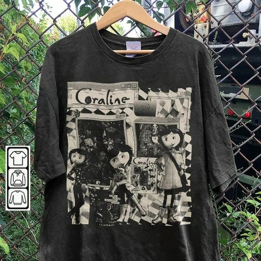 Vintage Coraline Movie 90s Shirt, Coraline Cartoon Character Spooky Doll Unisex Shirt Crewneck Cotton Menswear Top Womenswear Print