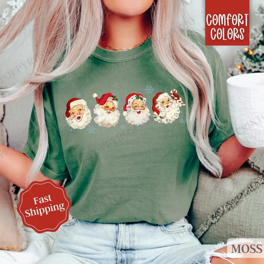 Vintage Santa Shirt Comfort Colors Christmas Tshirt, Women's Holiday Tee christmas shirt retro christmas
