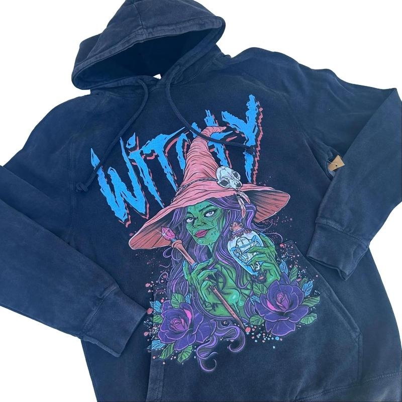 Vintage Washed Hoodie - Witchy Halloween, Smut Alt Fashion, Goth, Zombie, Halloween, Scary, Rock, Punk, Metal