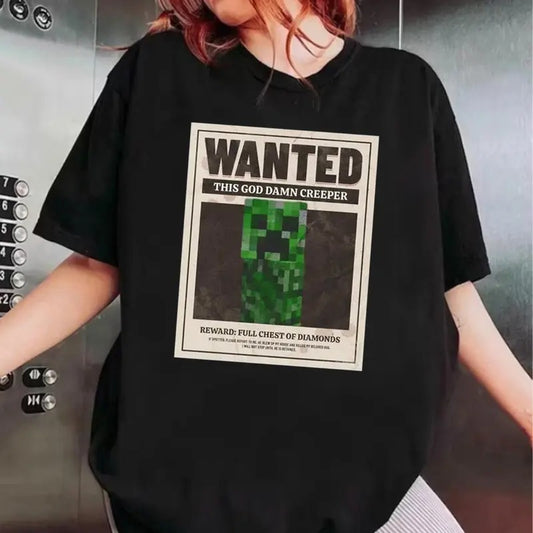 Wanted Creeper Unisex T-Shirt, Perfect for Gamers, Minecraft Fans, Casual Wear, Gift for Teens