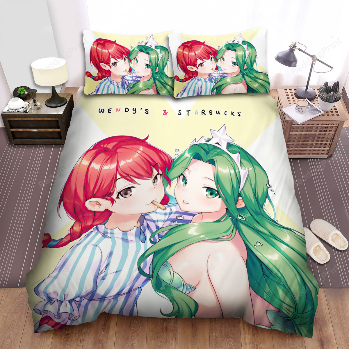 Wendys Starbucks In Anime Art Bed Sheets Duvet Cover Bedding Setss