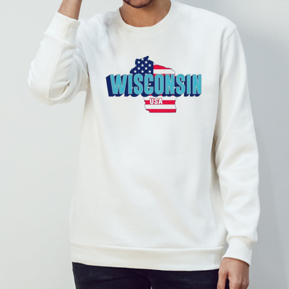 Wisconsin map USA flag shirts