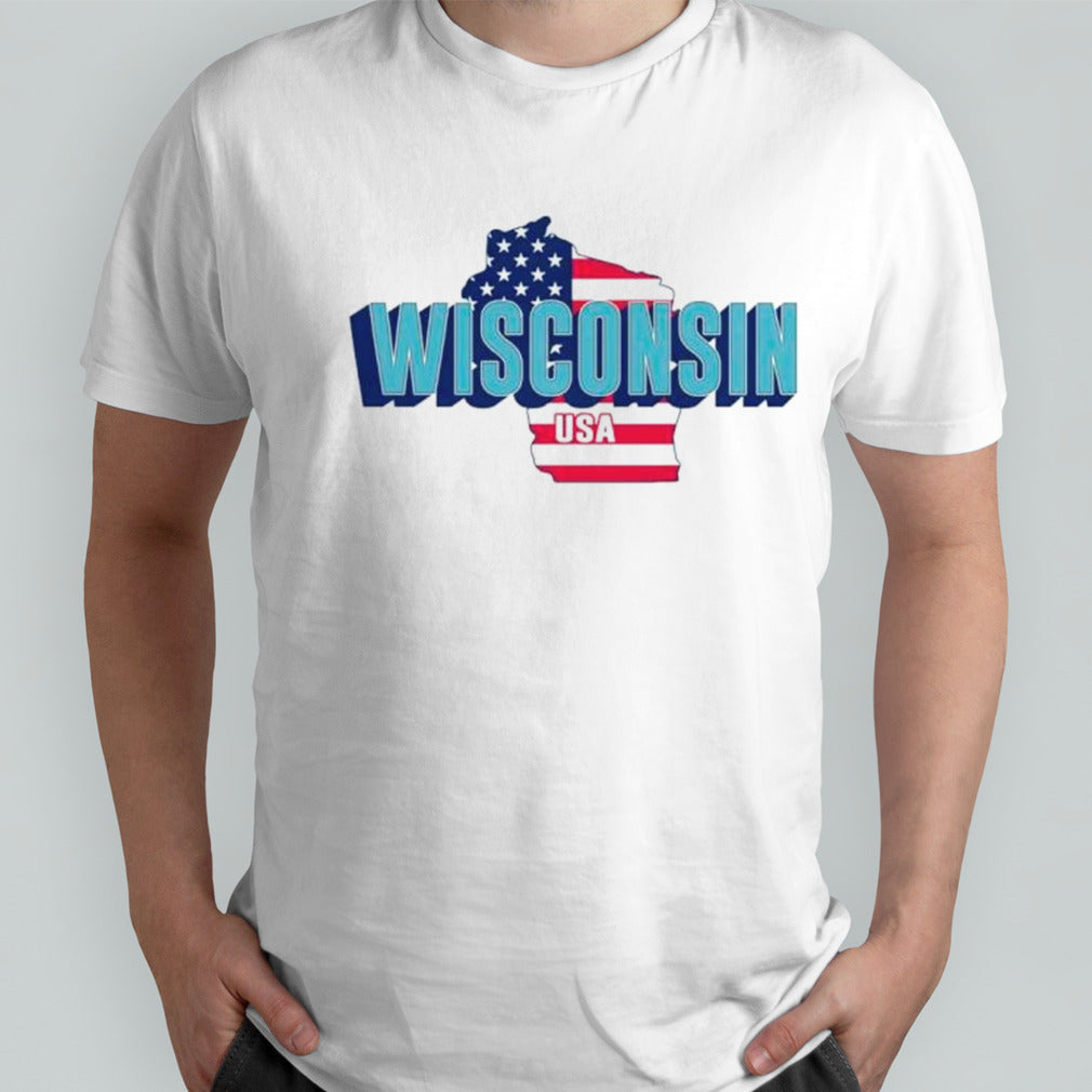 Wisconsin map USA flag shirts