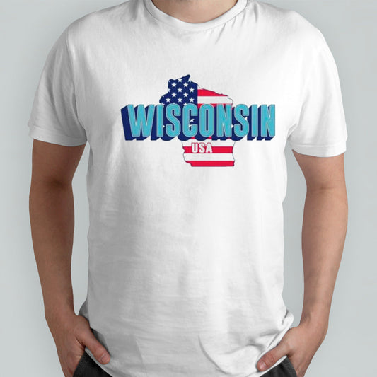 Wisconsin map USA flag shirts