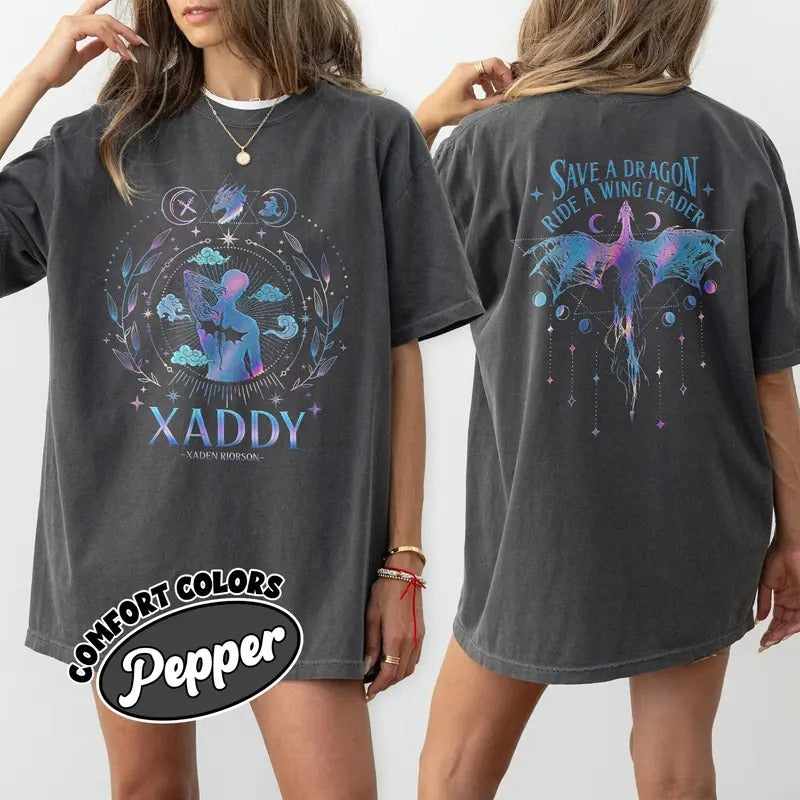 Xaden Riorson Comfort Colors Shirt, Trendy Xaddy Shirt, Xaden Fourth Wing Fan Shirt, Onyx Storm Merch, Dragon Rider 2 Sided TShirt
