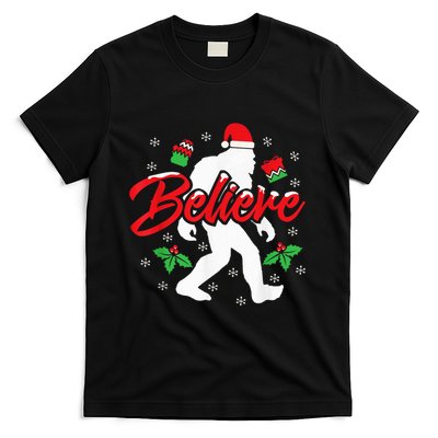 Bigfoot Christmas Shirt Believe Funny Sasquatch Kid T-Shirt
