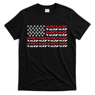Cat American Flag USA Paws Patriotic T-Shirt