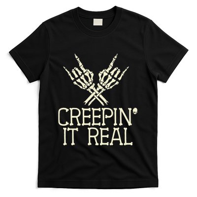 Creepin' It Real Funny Halloween Skeleton T-Shirt