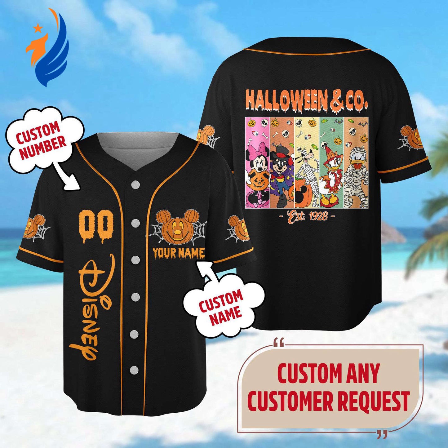 Custom Mickey Mouse Baseball Jersey - Mickey and Friends Halloween 1928 Team - Magic Kingdom Trick Or Treat Shirt - Bafud