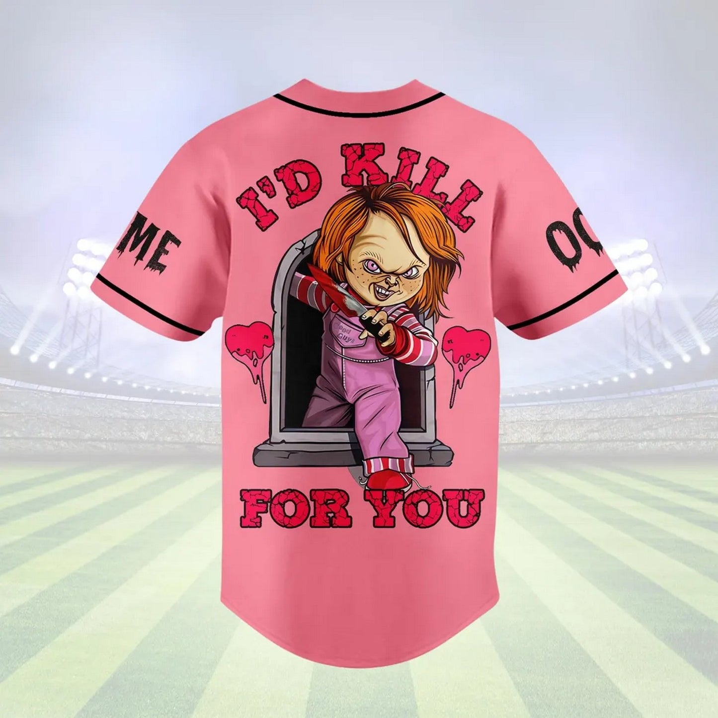 Custom Name Chucky Be Mine I'd Kill For You Pink Baseball Jersey