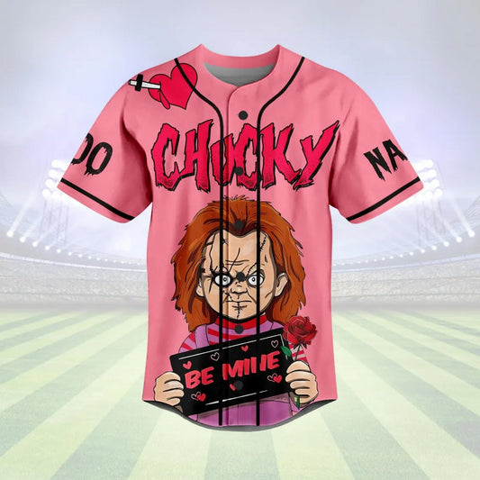 Custom Name Chucky Be Mine I'd Kill For You Pink Baseball Jersey
