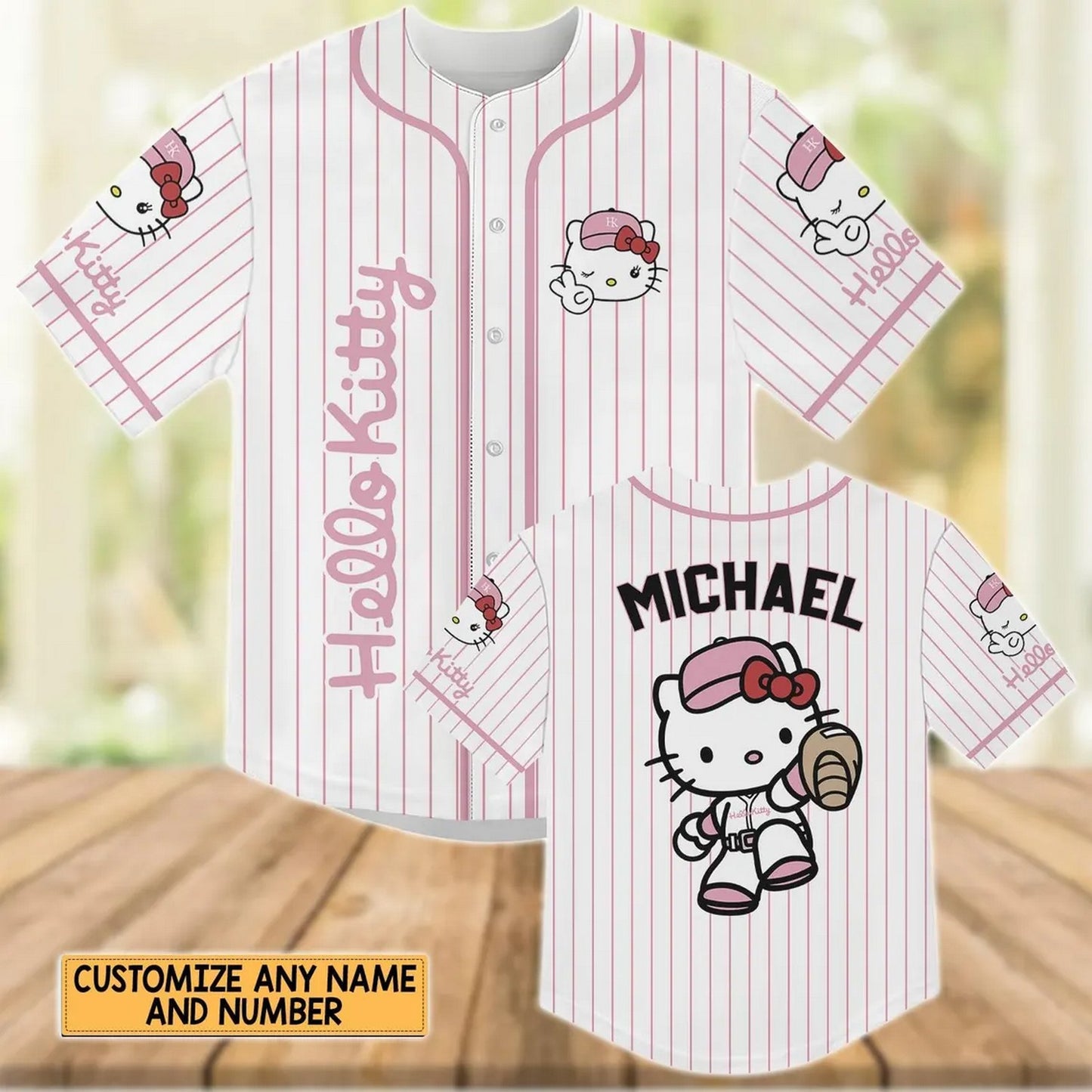 Custom Name Cute Hello Kitty Baseball Jersey