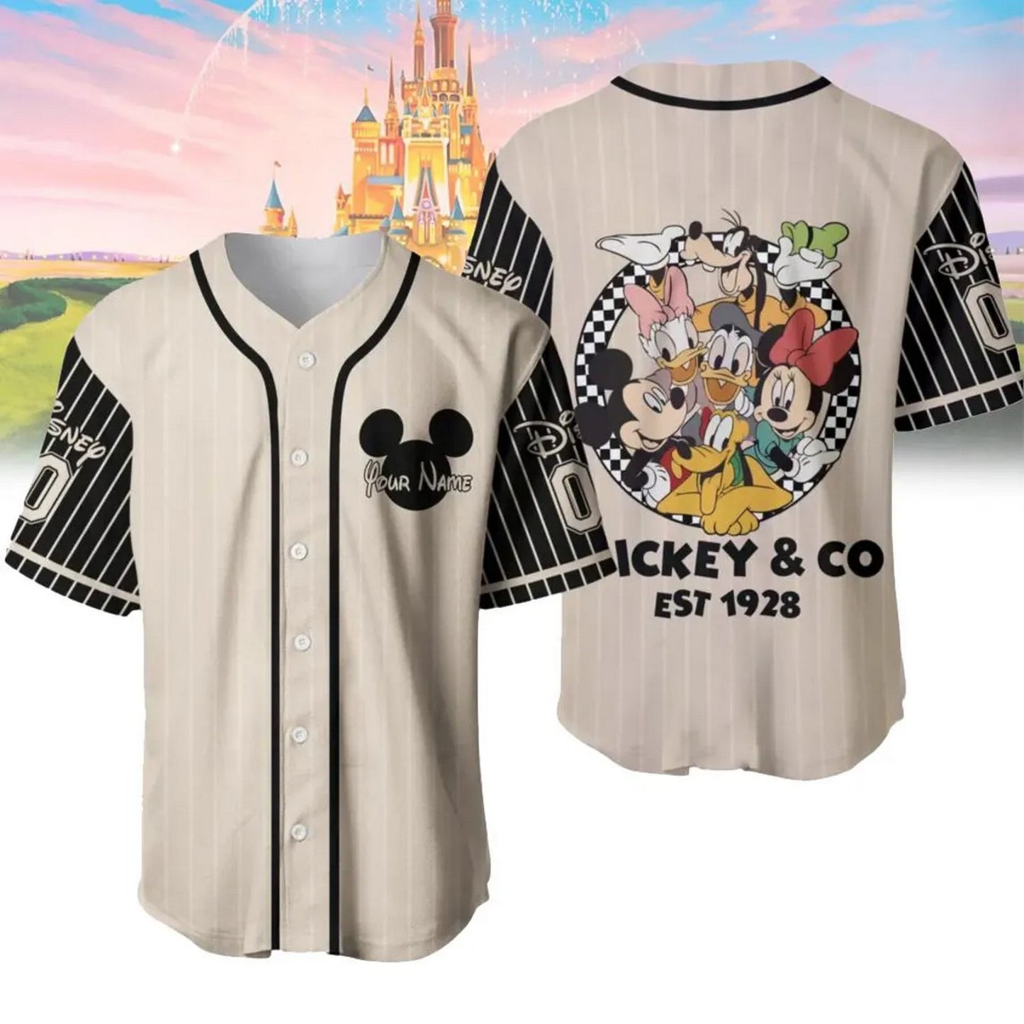 Custom Name Disney Mickey &amp; Co 1928 Gray Baseball Jersey