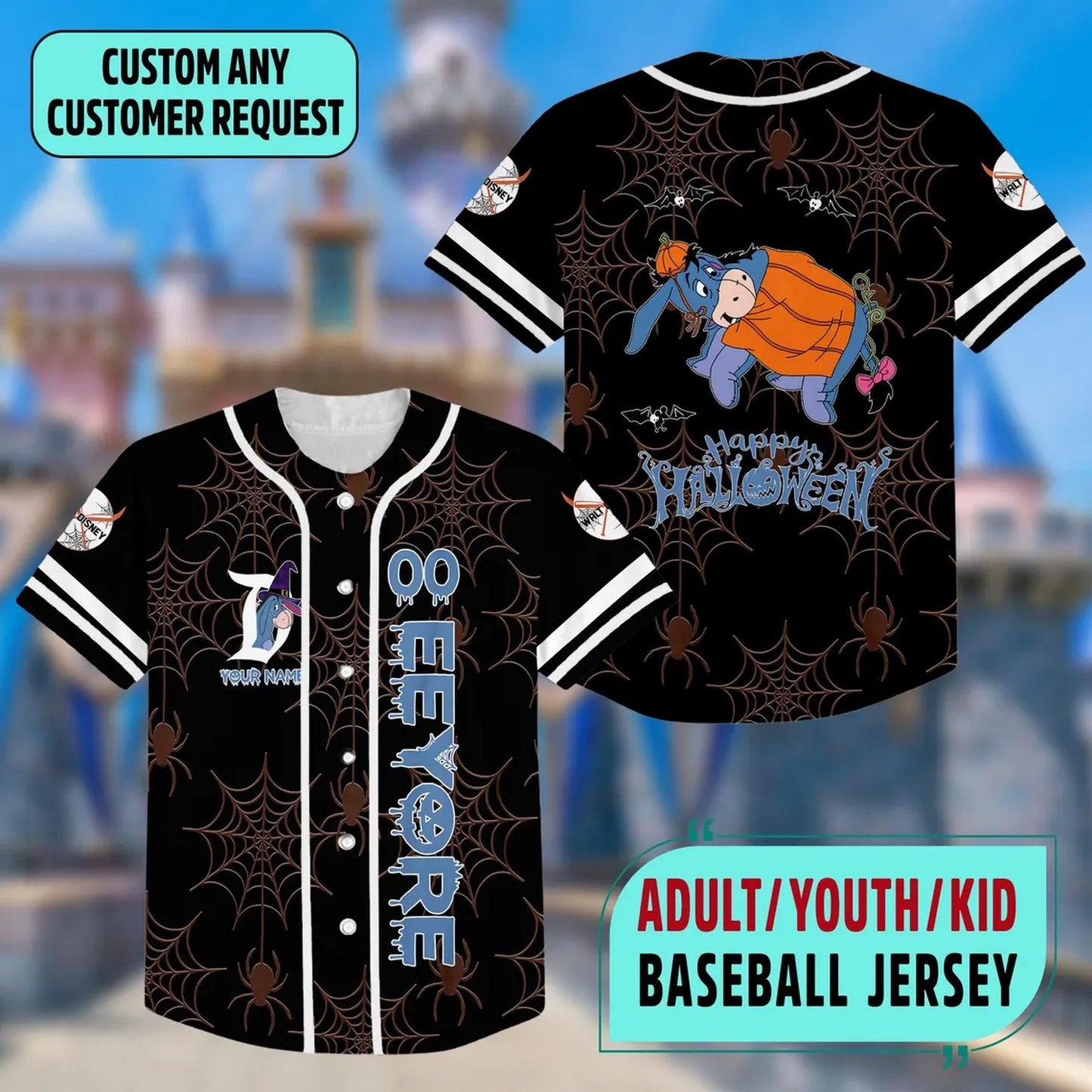 Custom Name Disney Winnie The Pooh Eeyore Halloween Baseball Jersey