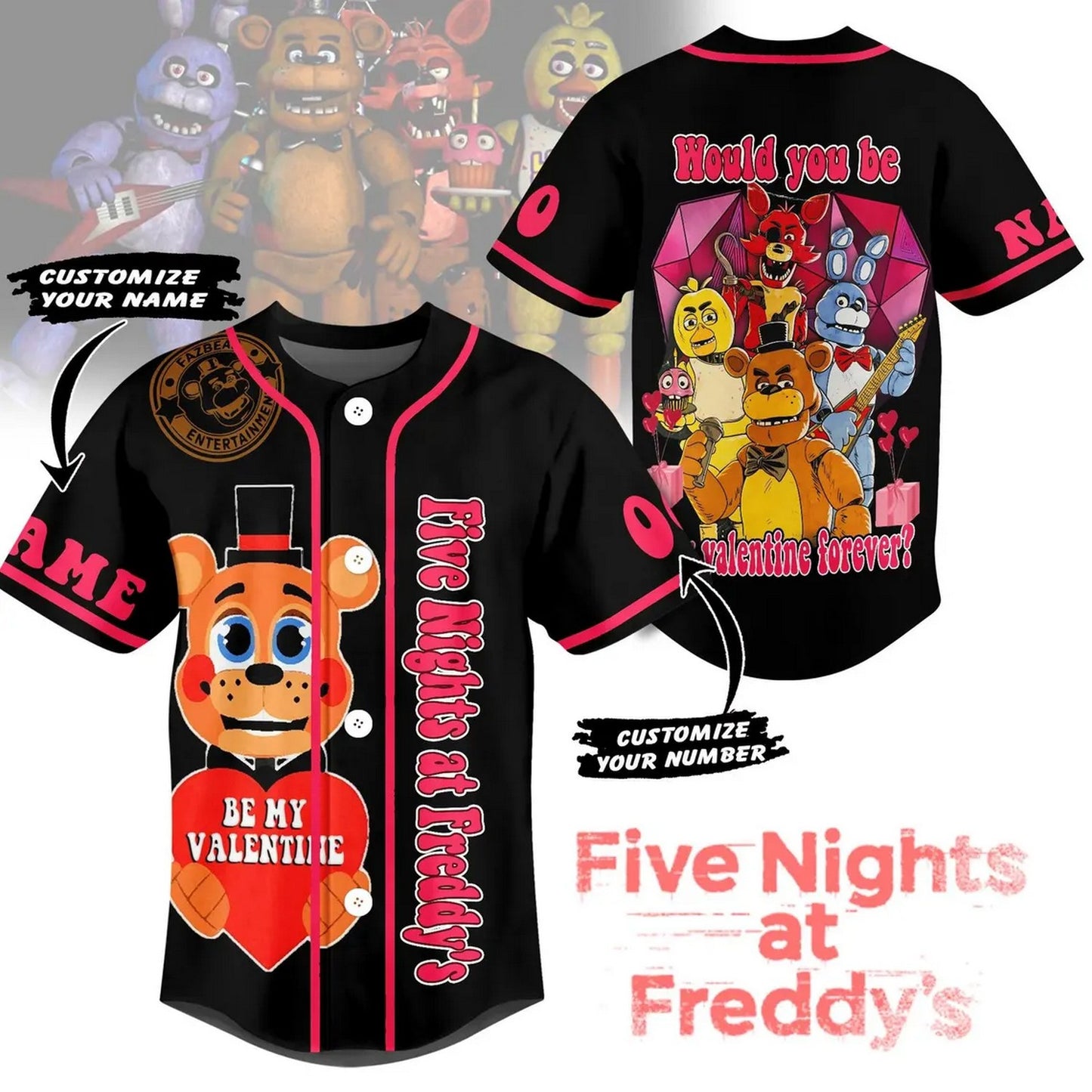 Custom Name Five Nights At Freddy's Be My Valentine Baseball Jersey