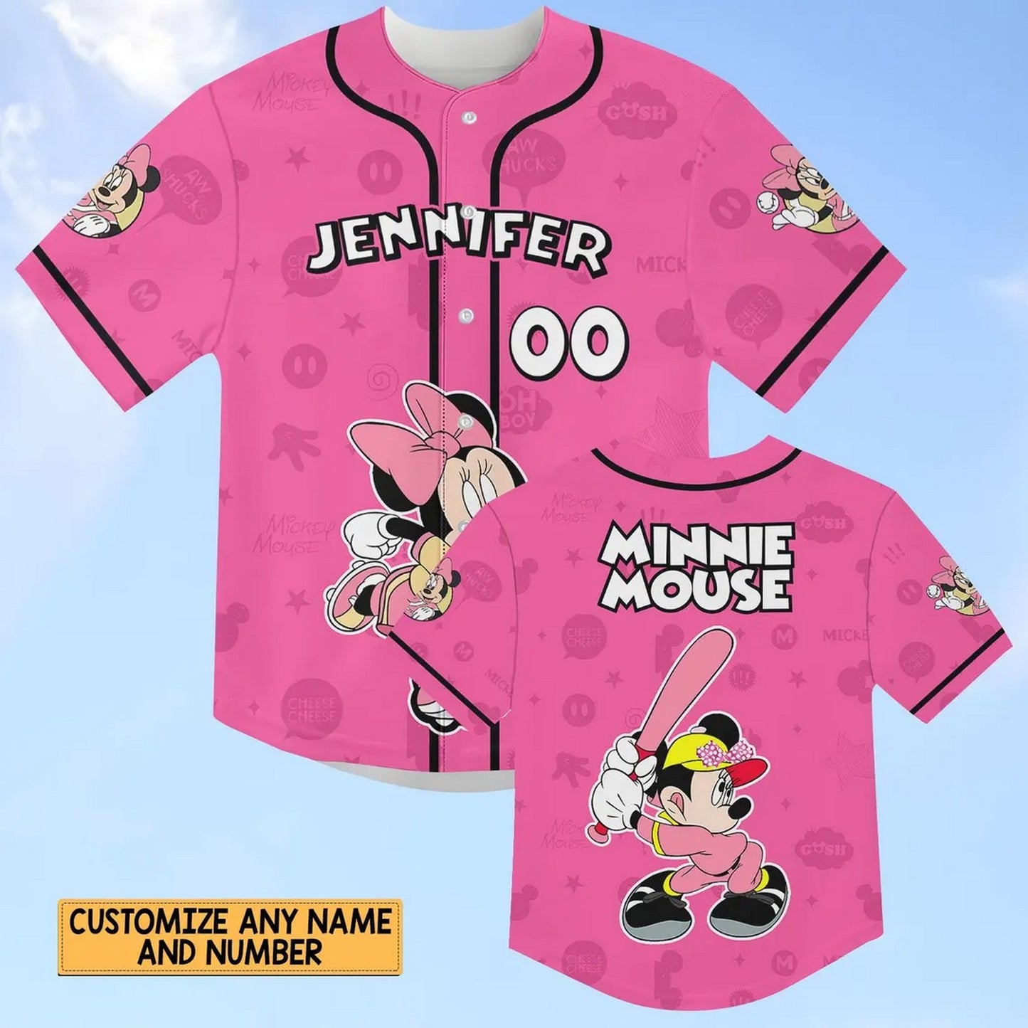 Custom Name Funny Minnie Mouse Pink Baseball Jersey