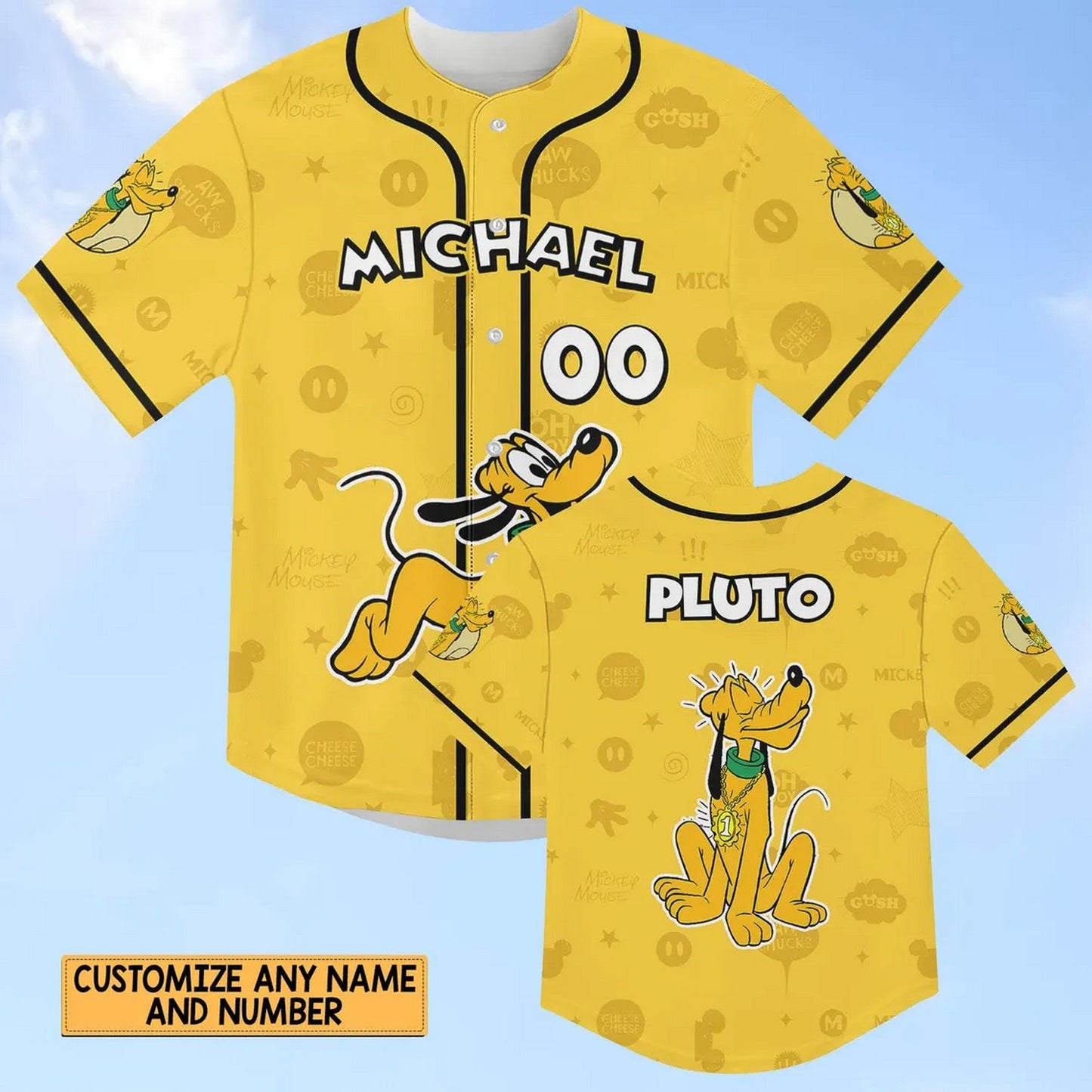 Custom Name Funny Pluto Dog Yellow Baseball Jersey
