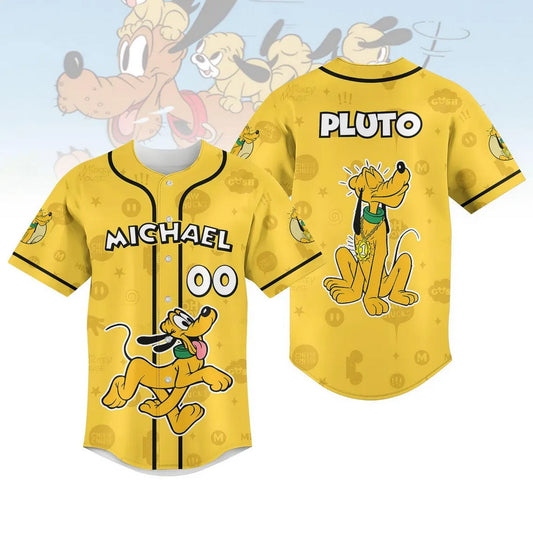 Custom Name Funny Pluto Dog Yellow Baseball Jersey