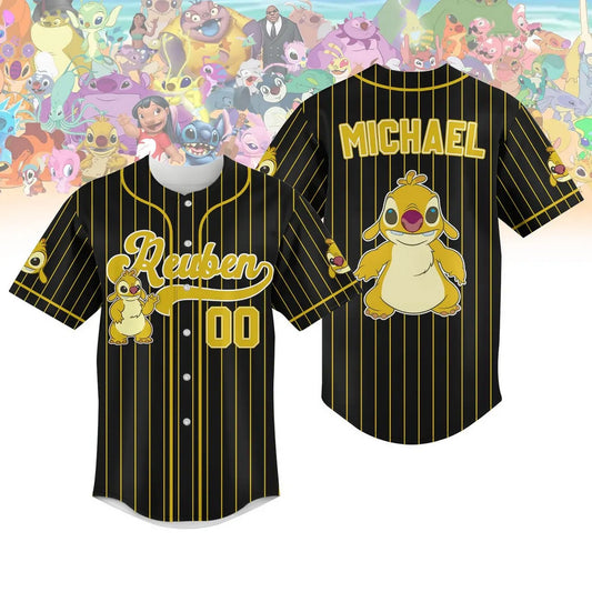 Custom Name Lilo And Stitch Reuben Striped Line Black Baseball Jersey