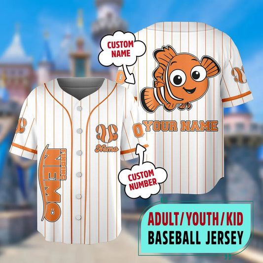 Custom Name Nemo Finding Nemo White Orange Cartoon Baseball Jersey