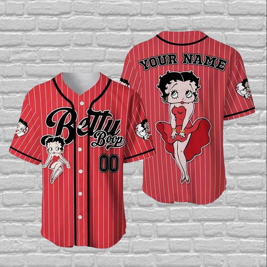 Custom Name Sassy Girl Betty Boop Red Baseball Jersey