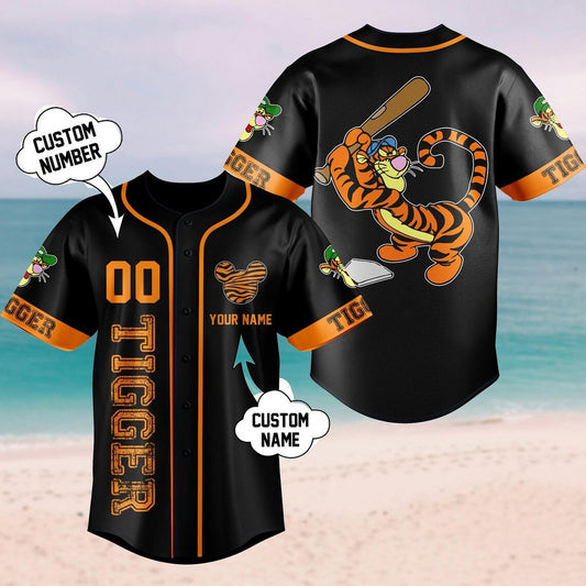 Custom Name Tigger Black Orange Baseball Jersey