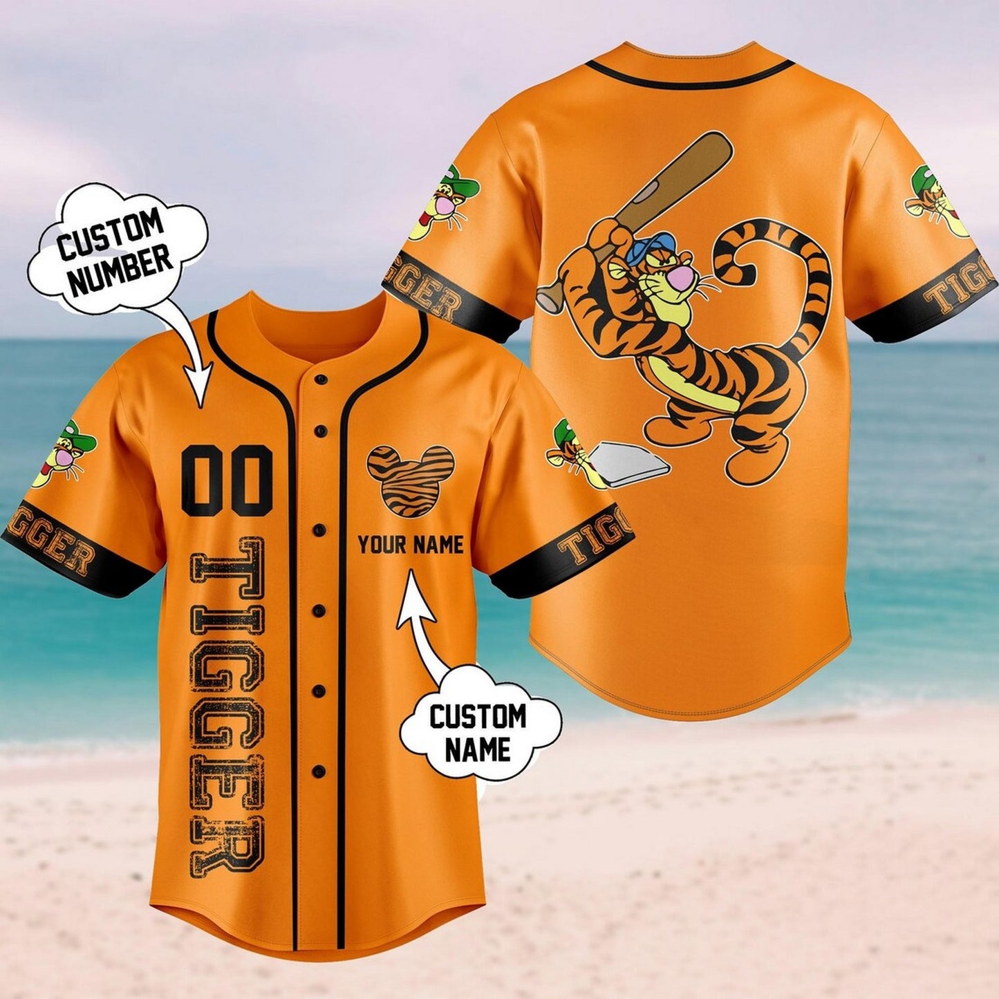 Custom Name Tigger Black Orange Baseball Jersey1