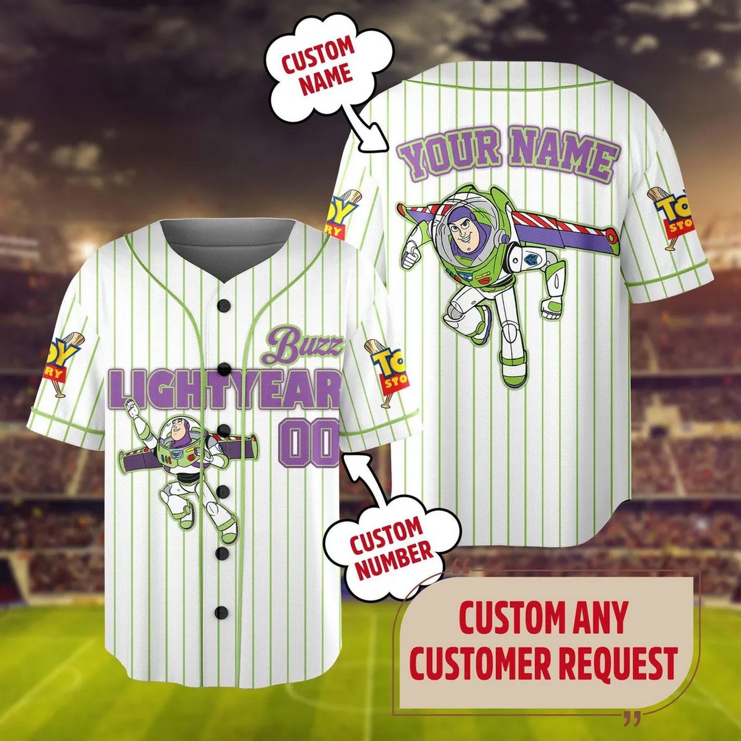Custom Name Toy Story Buzz Lightyear Baseball Jersey