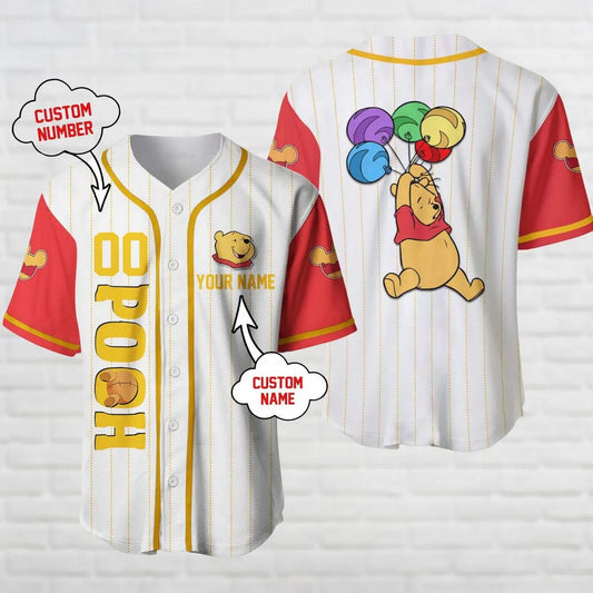 Custom Name Winnie The Pooh Colorful Baloon Baseball Jersey