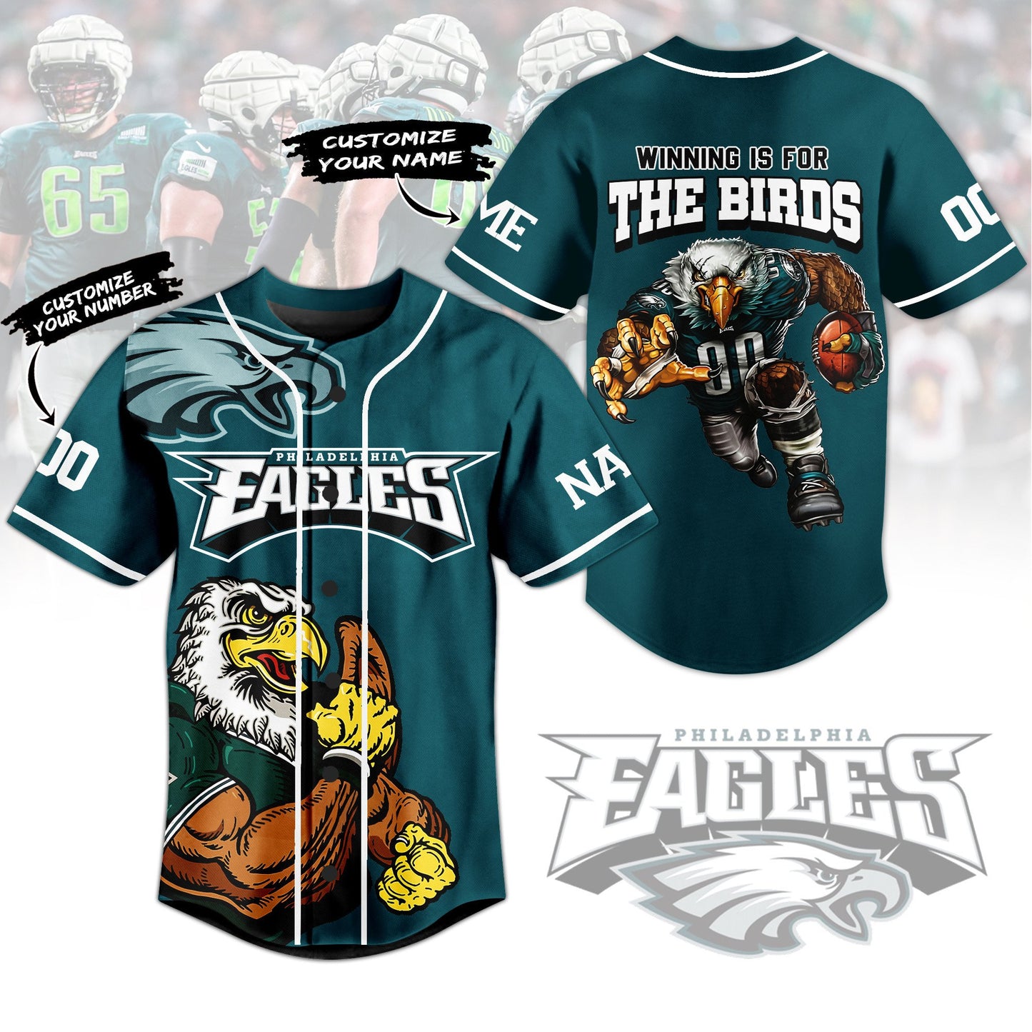 Customized Philadelphia Eagles Baseball Jersey Fast Shipping Worldwide