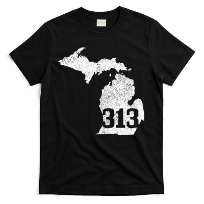 Detroit 313 Area Code Michigan Map State Pride Vintage T-Shirt