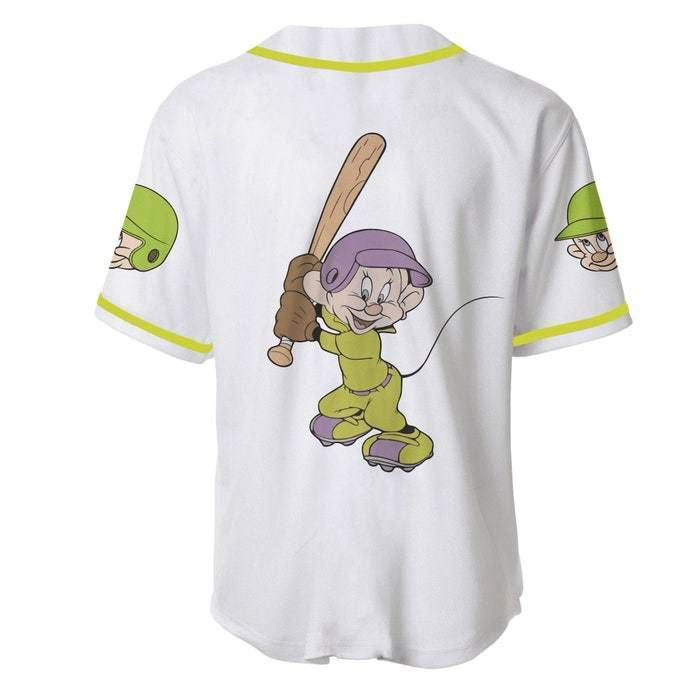 Dopey Dwarf White Green Disney Unisex Cartoon Graphics Casual Outfits Custom Baseball Jersey Gifts for Fans - lylyprint.com