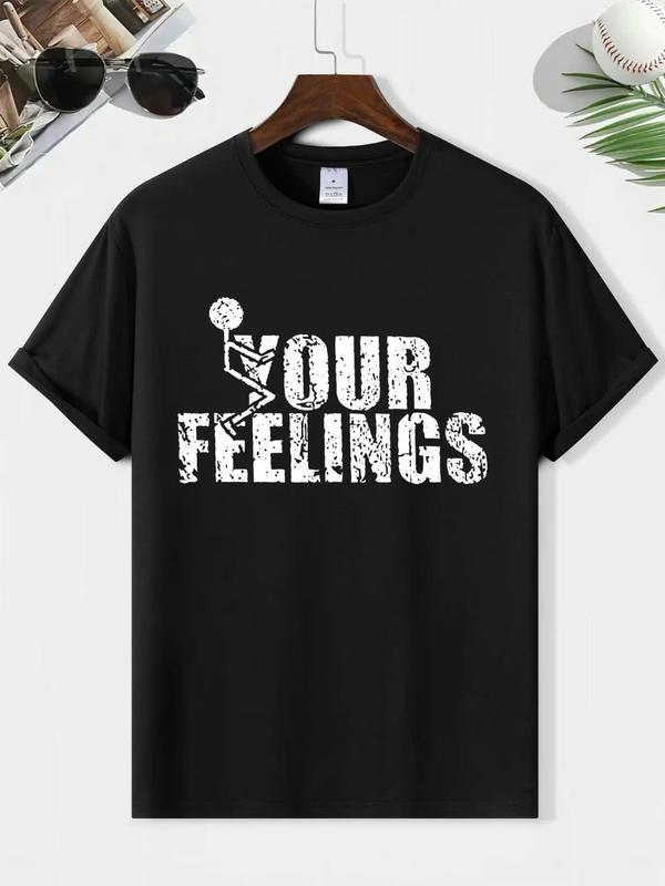 Men's Regular Fit Letter Print Round Neck Tee, Casual Short Sleeve Crew Neck Graphic T-shirt for Summer, Men's Top for Daily Wear, Graphic Tees