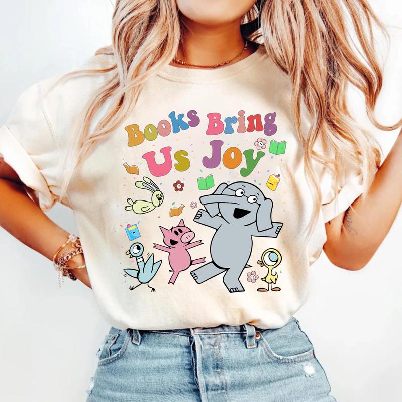 Books Bring Us Joy Elephant and Piggie Reading T-Shirt, Read More Book T-shirt, Good Day To Read Kids Tee Funny Piggie Elephant Pigeons Shirt, Childre