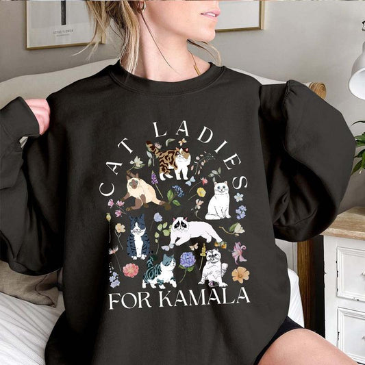 Cat Ladies for Kamala Shirt, Cottagecore Kittens Kamala Harris Voting 2024 Presidential Election Cat Person Political T-shirt