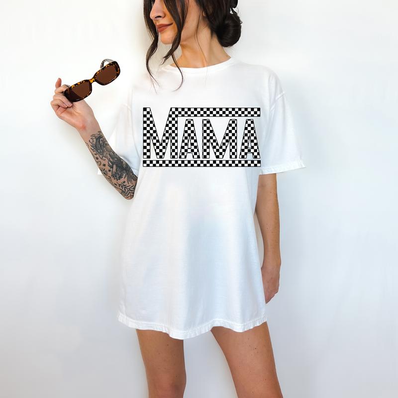 Checkered Mama Letteing - T-Shirt, Mother's Day, Mama Tee, Bright Graphic, Funny Apparel, Gift Idea, Relaxed Fit, Casual Apparel, Cute Top, Great with