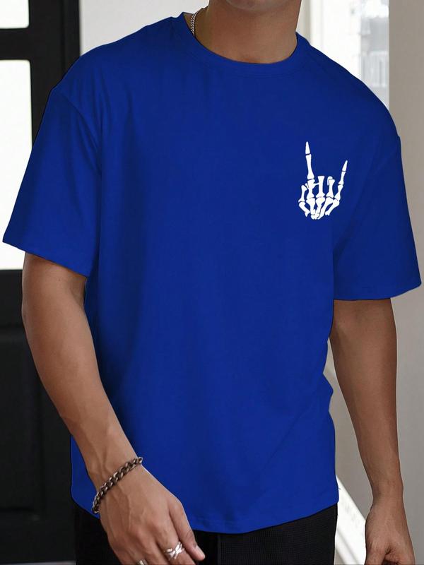 Men's Regular Fit Letter & Skeleton Print Drop Shoulder Tee, Back To School Outfits,Â Street Fashion Casual StreetwearÂ Round Neck Short Sleeve T-Shirt For Daily Wear, Menswear, Graphic Tees,Â Summer Outfits 2024