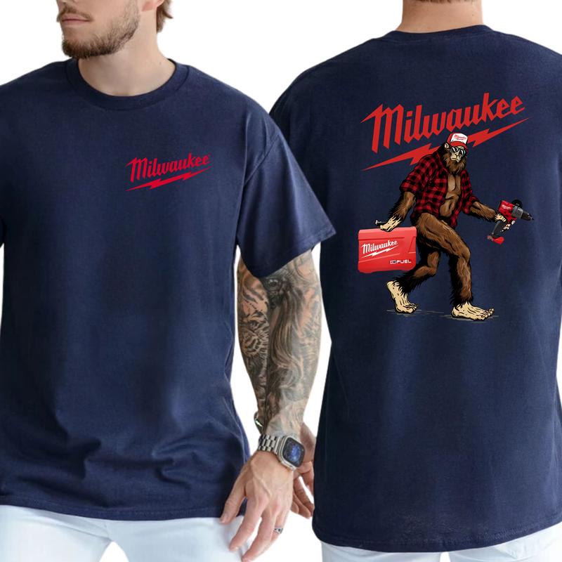 Men's Biggfoot Milwaukee Fuel Drill 2-Sided Shirt, Funny Tee for Men, Men's Manufacturer T-shirt, Classic Casual Menswear, Soft Cotton Fabric Tops