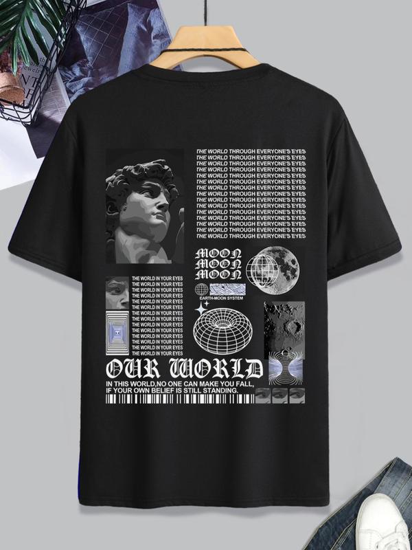 Men's Thin Letter & Graphic Round Neck Tee, Fashion Casual Vintage Regular FitÂ Vintage Sculpture Print Short Sleeve T-Shirt, Streetwear, Graphic Tees,Â Men Clothes for Summer