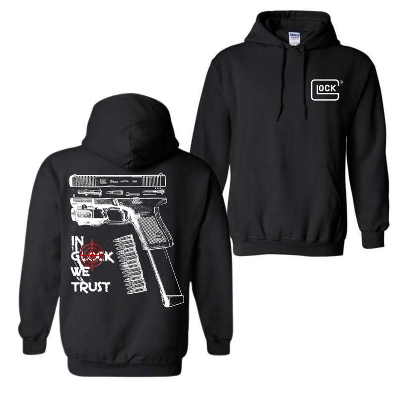In GLock We Trust Hoodie - Glock Shirt- Full Color Double Sided - Men's & Women's Classic Fit Long Sleeve Hoodie - Menswear Casual Underwear