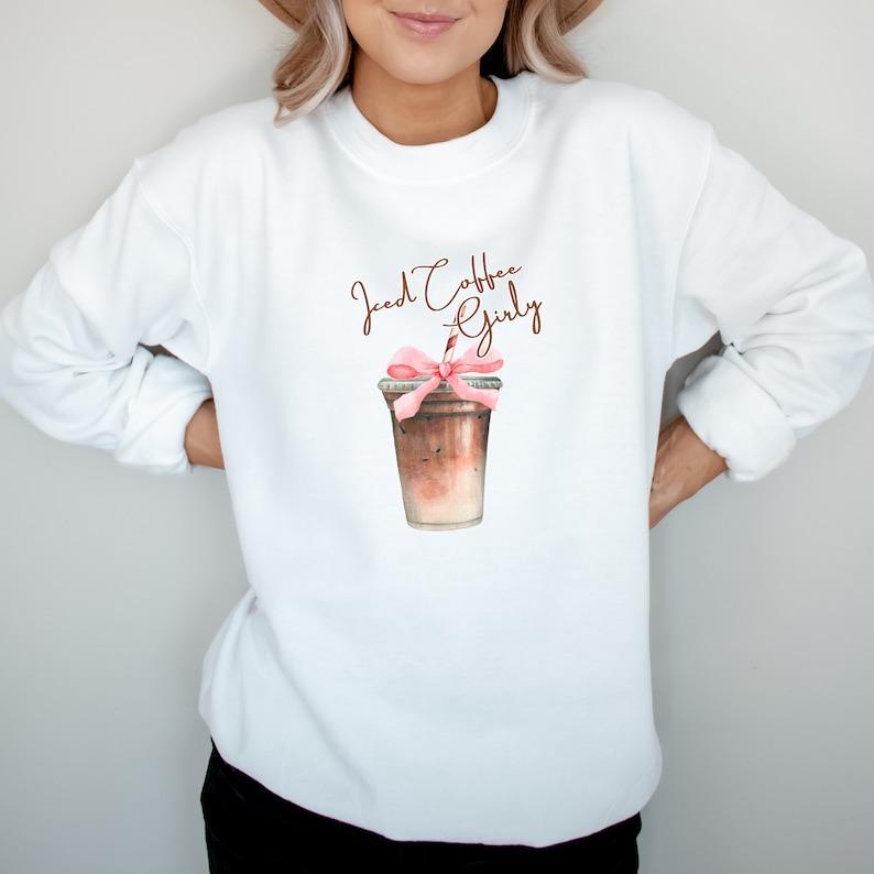 Iced Coffee Girly Sweatshirt, Iced Coffee Girl Crewneck, Coquette Coffee Shirt, Coquette Clothing, Coffee Lover Gift, Pink Bow Iced Coffee, Trendy Cof