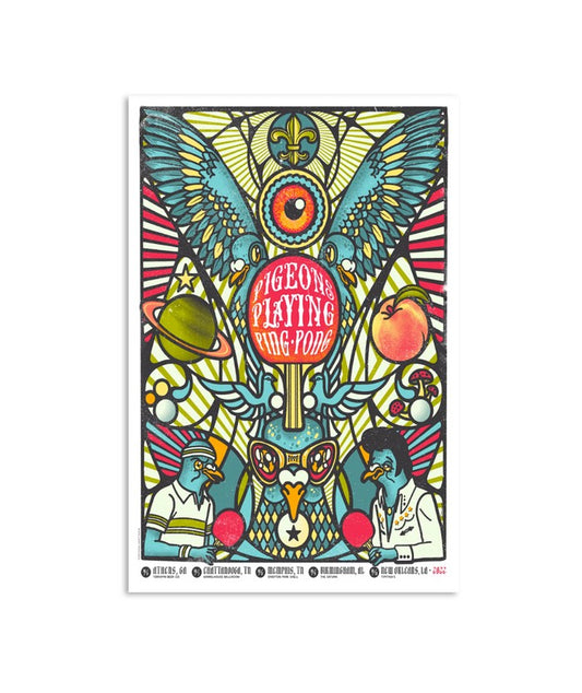 Pigeong Playing Ping Pong 2022 Tour Poster, Athens GA Oct 6, Chattanooga TN Oct 7, Memphis TN Oct 8,