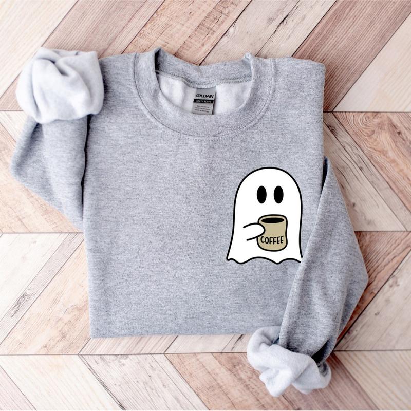 Cute Spooky Coffee Sweatshirt, Womens Ghost Sweatshirt, Spooky Season, Fall Coffee Lover Shirt, Halloween Party Shirt, Fall Graphic Shirt, Unisex Shir