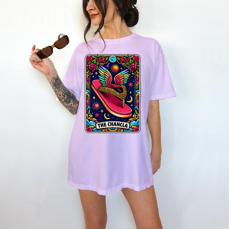 LA Chancla Tarot Card - T-Shirt, chancla, Bright Graphic, Funny Apparel, Gift Idea, Relaxed Fit, Casual Apparel, Cute Top, Great with Jeans, All Seaso