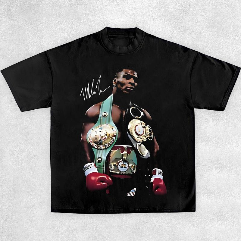 Mike Tyson T-Shirt, 90s Vintage Boxing Sport Legend Unisex Graphic Tee, Vintage Streetwear, Autographed T-Shirt Crewneck Clothing Cotton Menswear