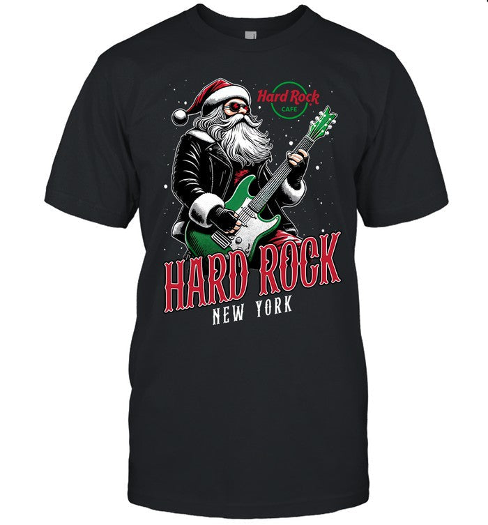 Hard Rock New York Santa Live Holiday Black Hot T Shirt
