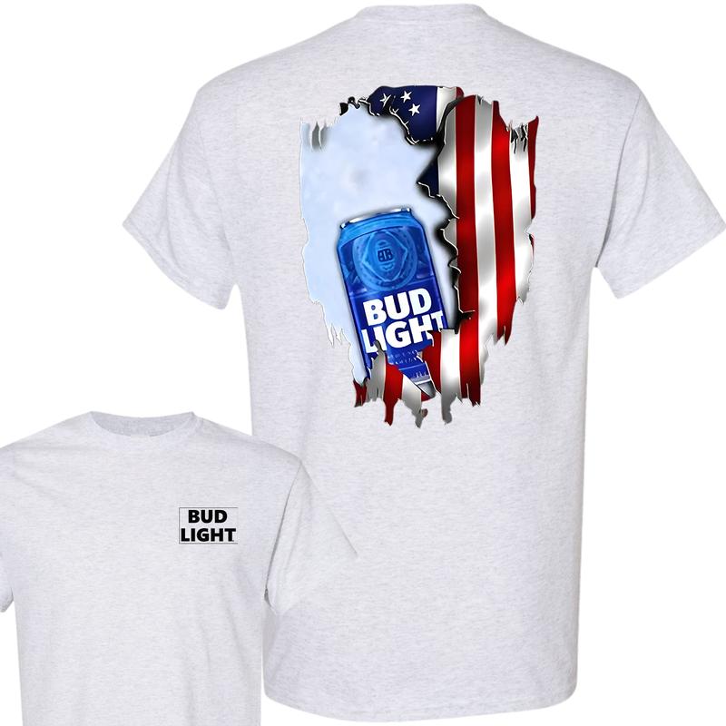 Bud Light Ripped American Flag T-Shirt, Unisex T-Shirt, Full Color, For Men, For Women